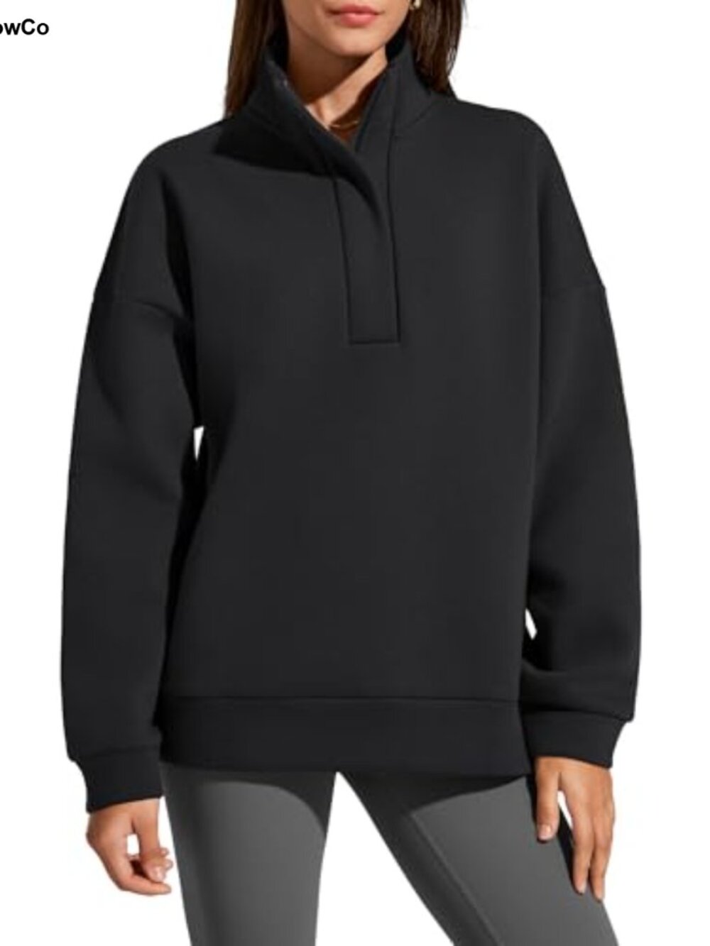 Fleece Lined Half Zip Sweatshirt Oversized Dropped Shoulder Pullover